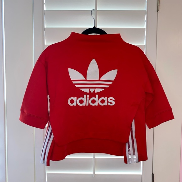 Red Adidas Mock Neck Crop Top - Picture 1 of 4